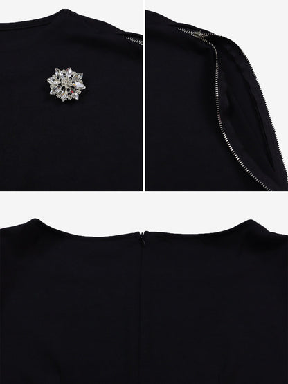 Zipper Short Sleeves Slit Midi Sheath Dress