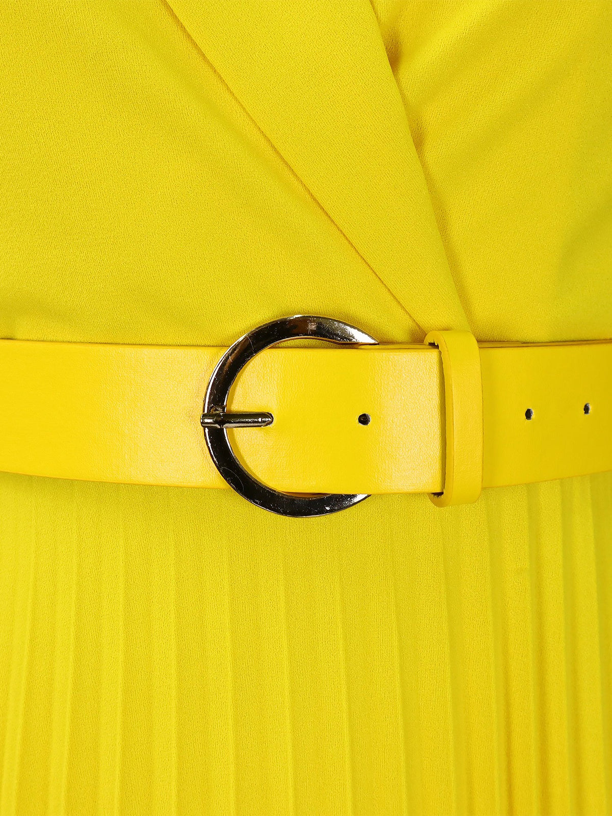 Notched Lapel Colorblock Belted Pleated Midi Dress