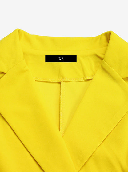 Notched Lapel Colorblock Belted Pleated Midi Dress