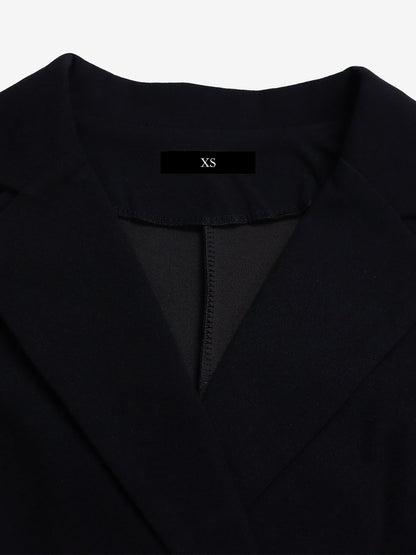 Notched Lapel Colorblock Belted Pleated Midi Dress
