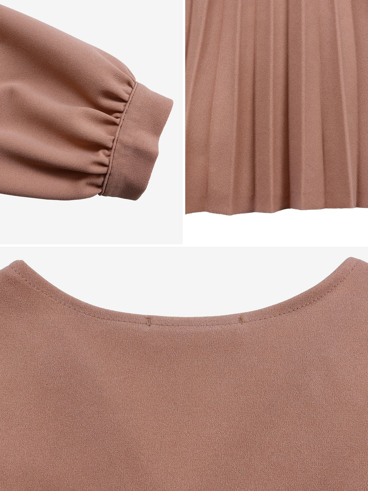 V Neck Long Sleeves Belted Pleated Midi Dress