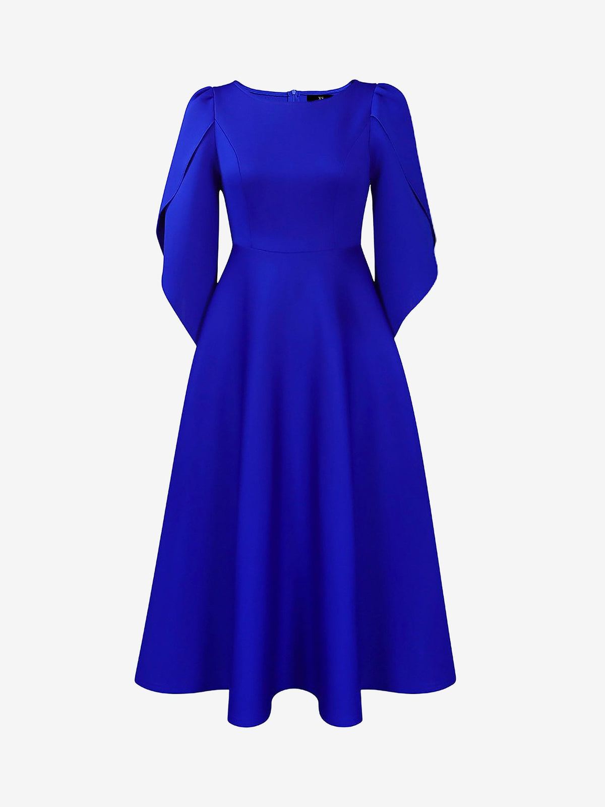 Round Neck Puff 3/4 Sleeves A-Line Midi Dress
