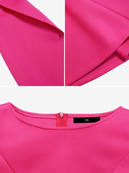 Round Neck Puff 3/4 Sleeves A-Line Midi Dress
