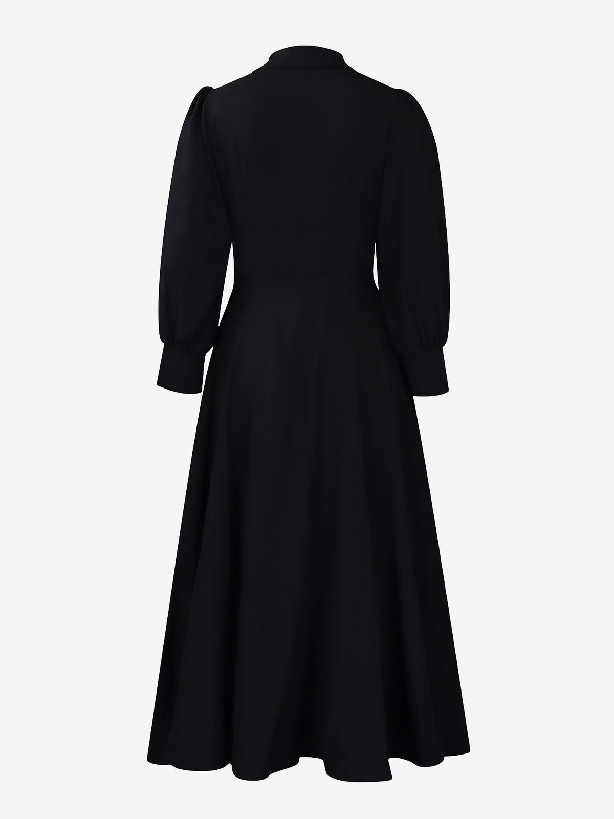 Solid Color Puff Long Sleeves Midi A-Line Shirt Dress