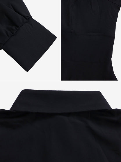 Solid Color Puff Long Sleeves Midi A-Line Shirt Dress