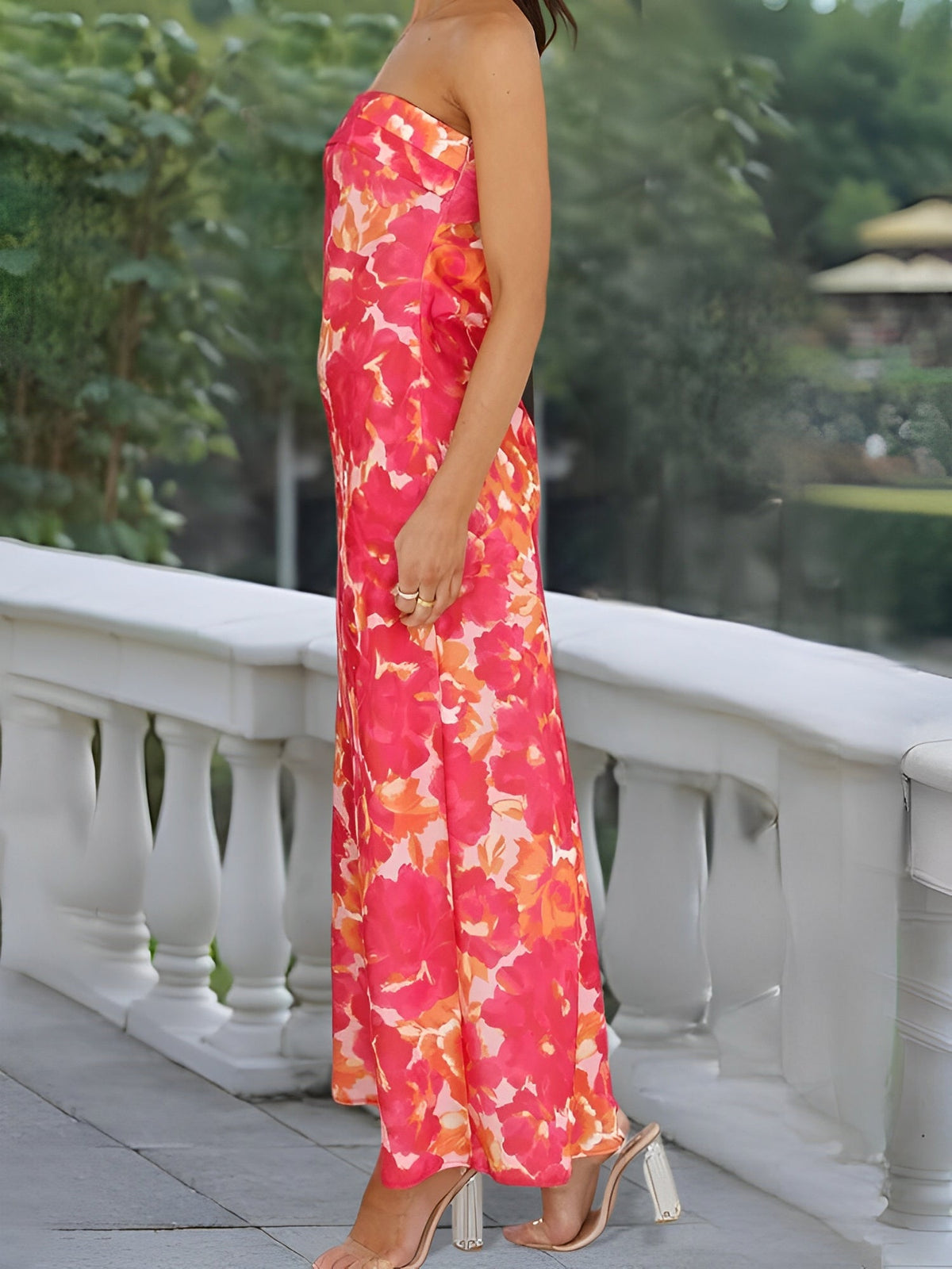 Floral Strapless Backless Maxi Cocktail Dress