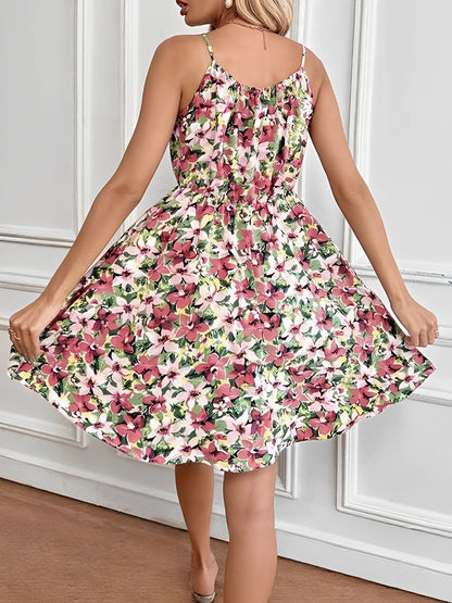 Floral Spaghetti Strap Lace-Up Mini A-Line Dress