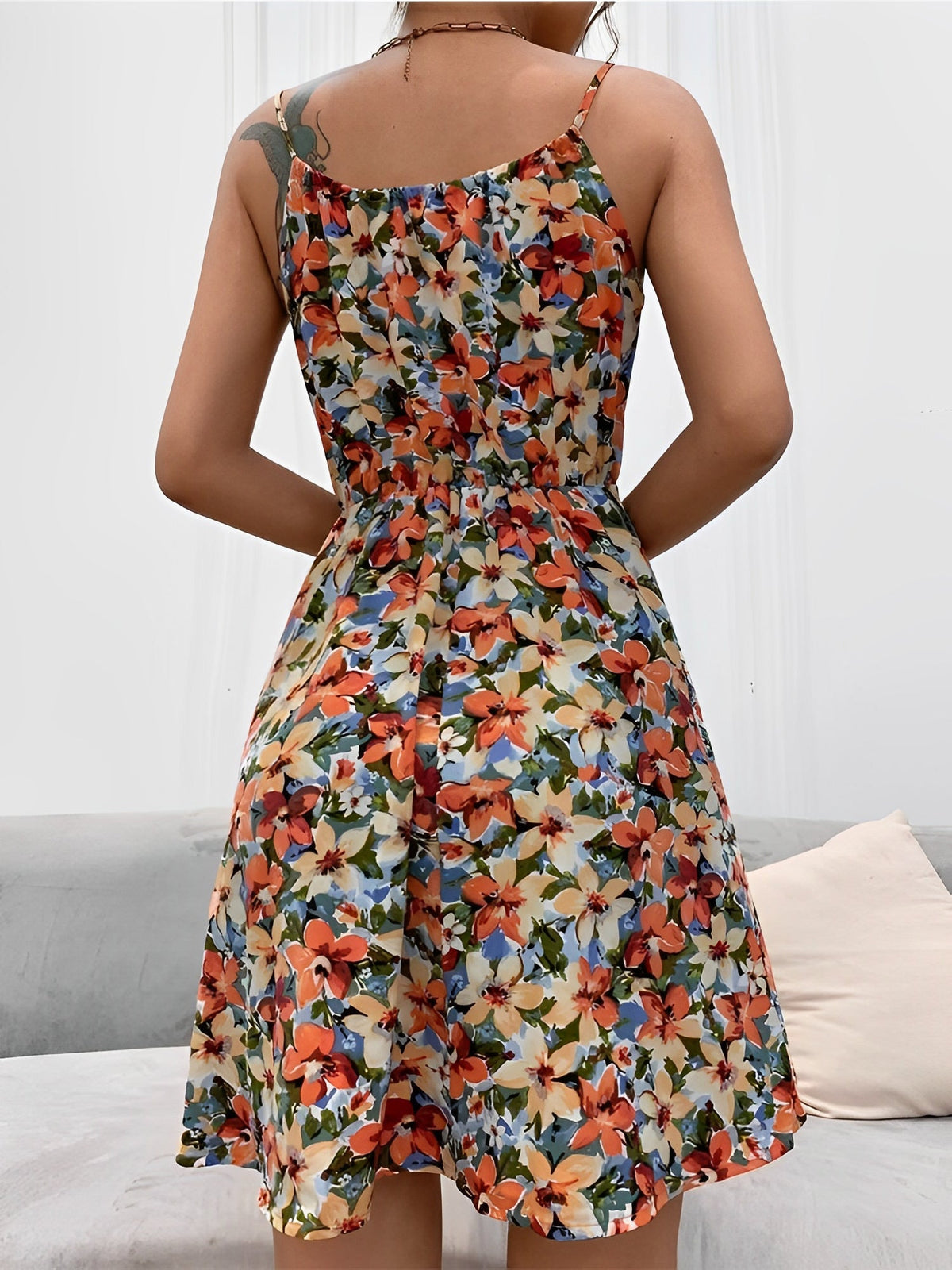 Floral Spaghetti Strap Lace-Up Mini A-Line Dress