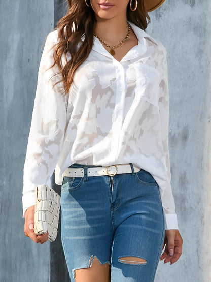 Solid Color Textured Collar Button Down Shirt