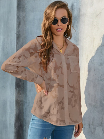 Solid Color Textured Collar Button Down Shirt