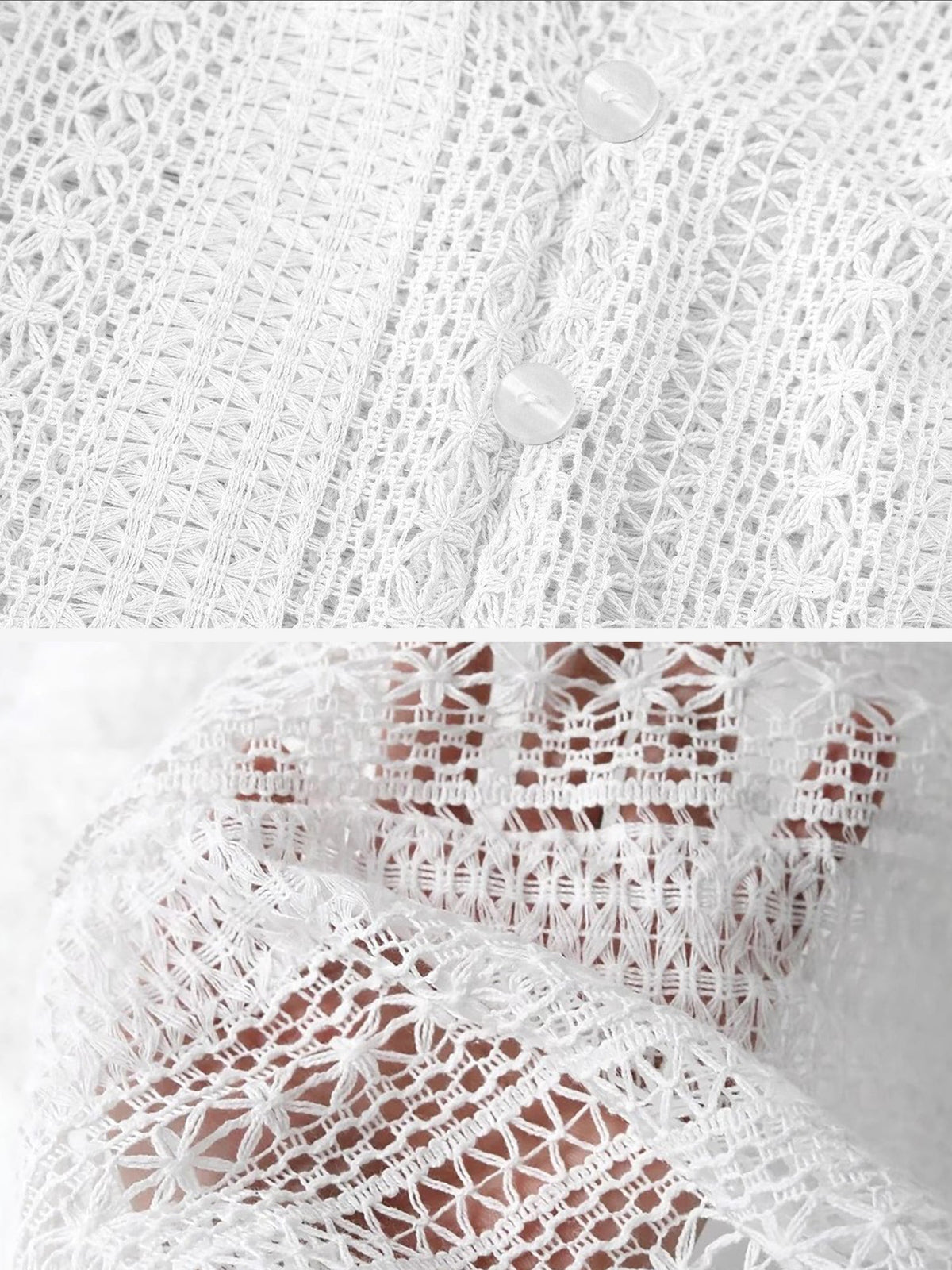 Solid Color Long Sleeves Knitted Sheer Crochet Blouse