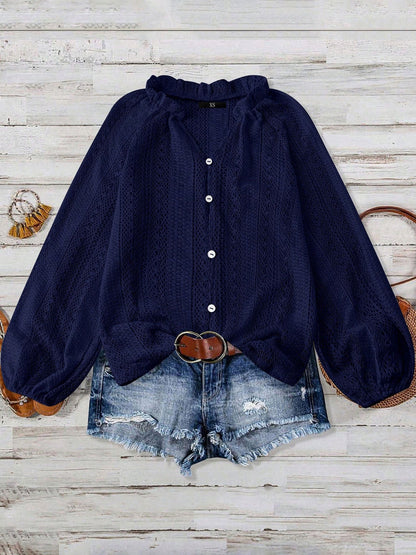 Solid Color Long Sleeves Knitted Sheer Crochet Blouse
