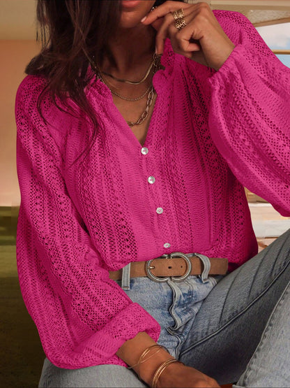 Solid Color Long Sleeves Knitted Sheer Crochet Blouse
