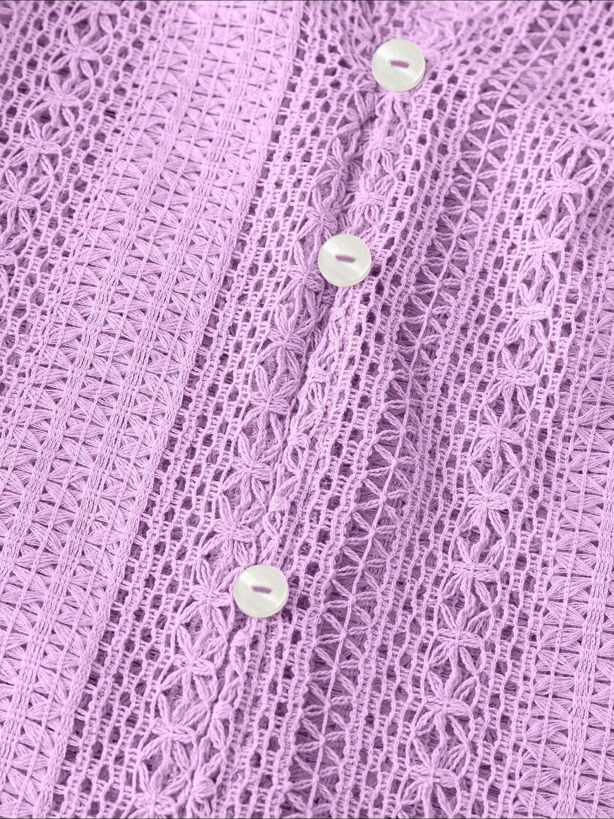 Solid Color Long Sleeves Knitted Sheer Crochet Blouse