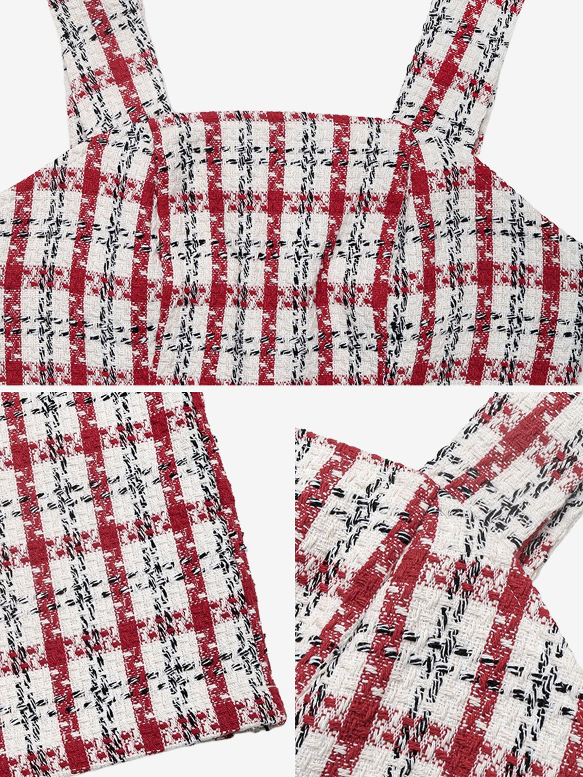Tweed Plaid Sleeveless Mini Suspender Dress