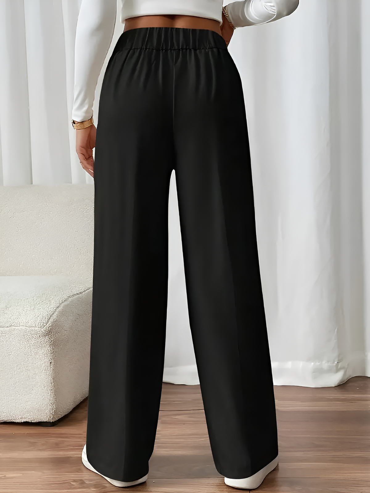 Elastic Waist Button Decor Straight Legs Pants
