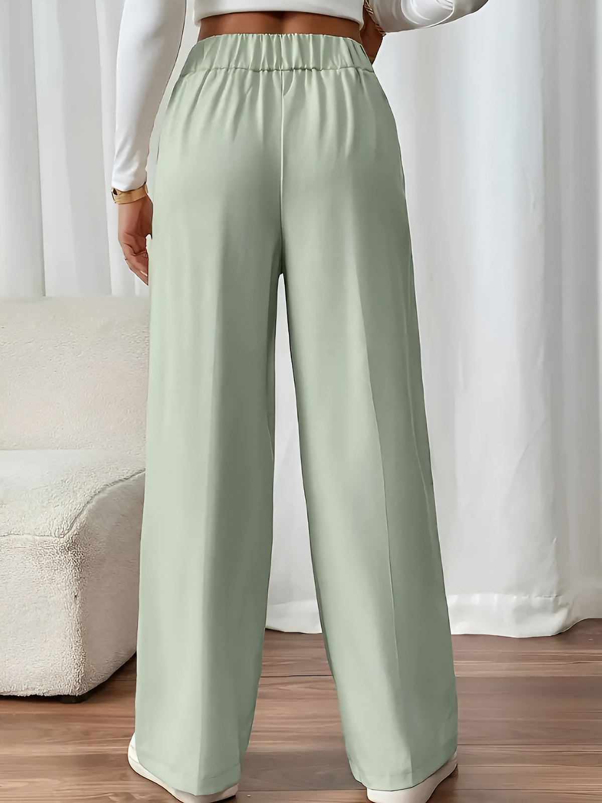 Elastic Waist Button Decor Straight Legs Pants