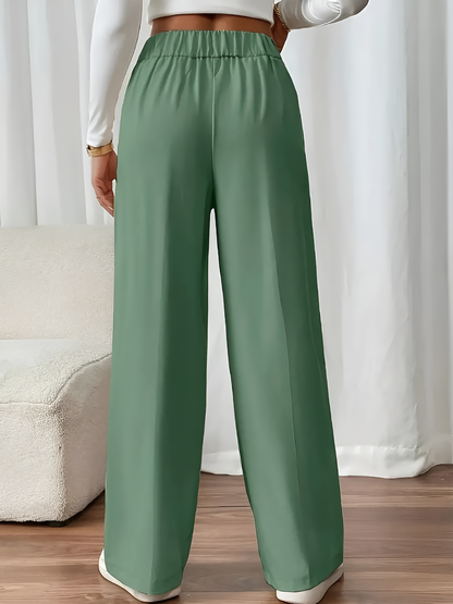 Elastic Waist Button Decor Straight Legs Pants