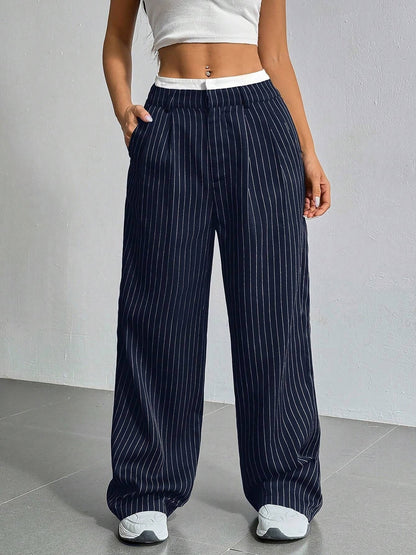 Casual High Waist Striped Wide Legs Trousers Pants