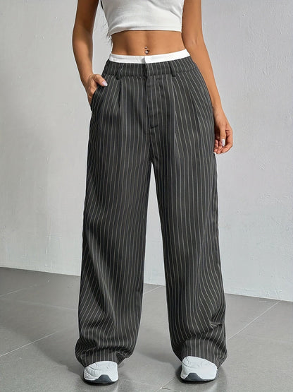 Casual High Waist Striped Wide Legs Trousers Pants