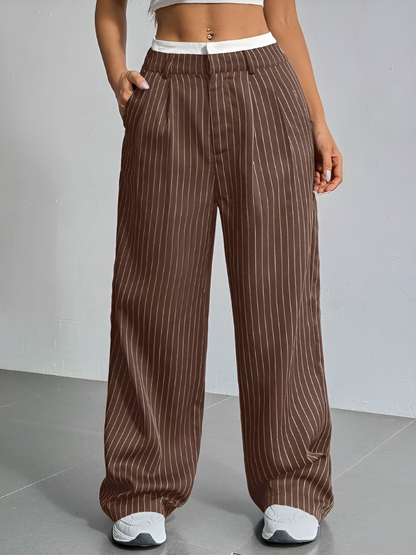 Casual High Waist Striped Wide Legs Trousers Pants