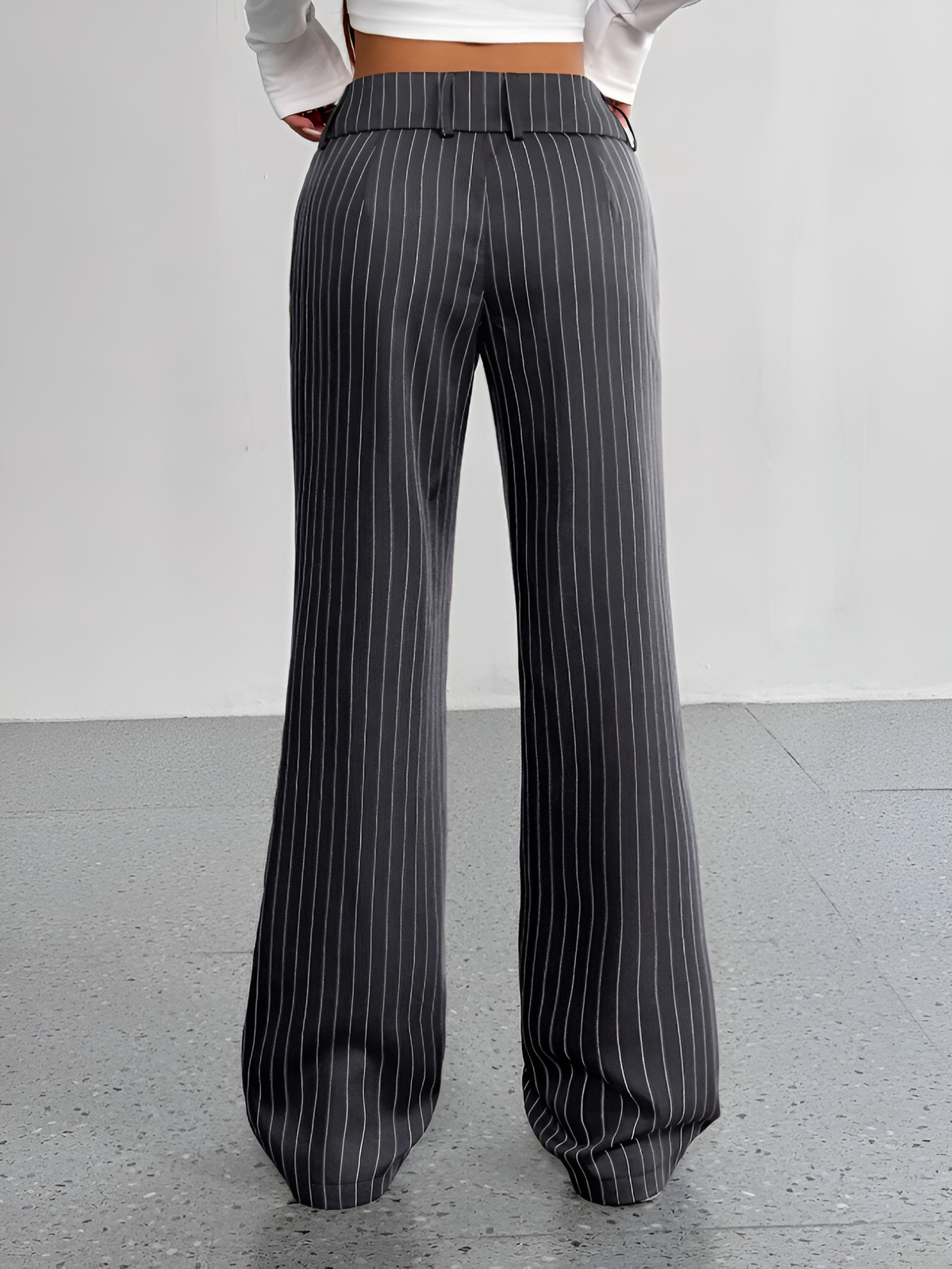 Striped Mid Rise Straight Leg Trousers Pants