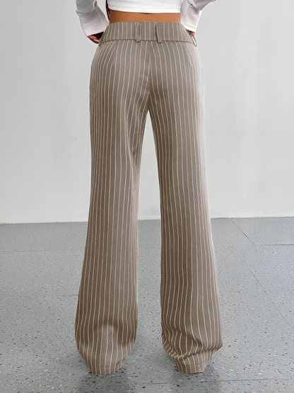Striped Mid Rise Straight Leg Trousers Pants