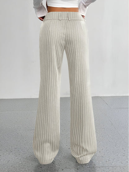 Striped Mid Rise Straight Leg Trousers Pants