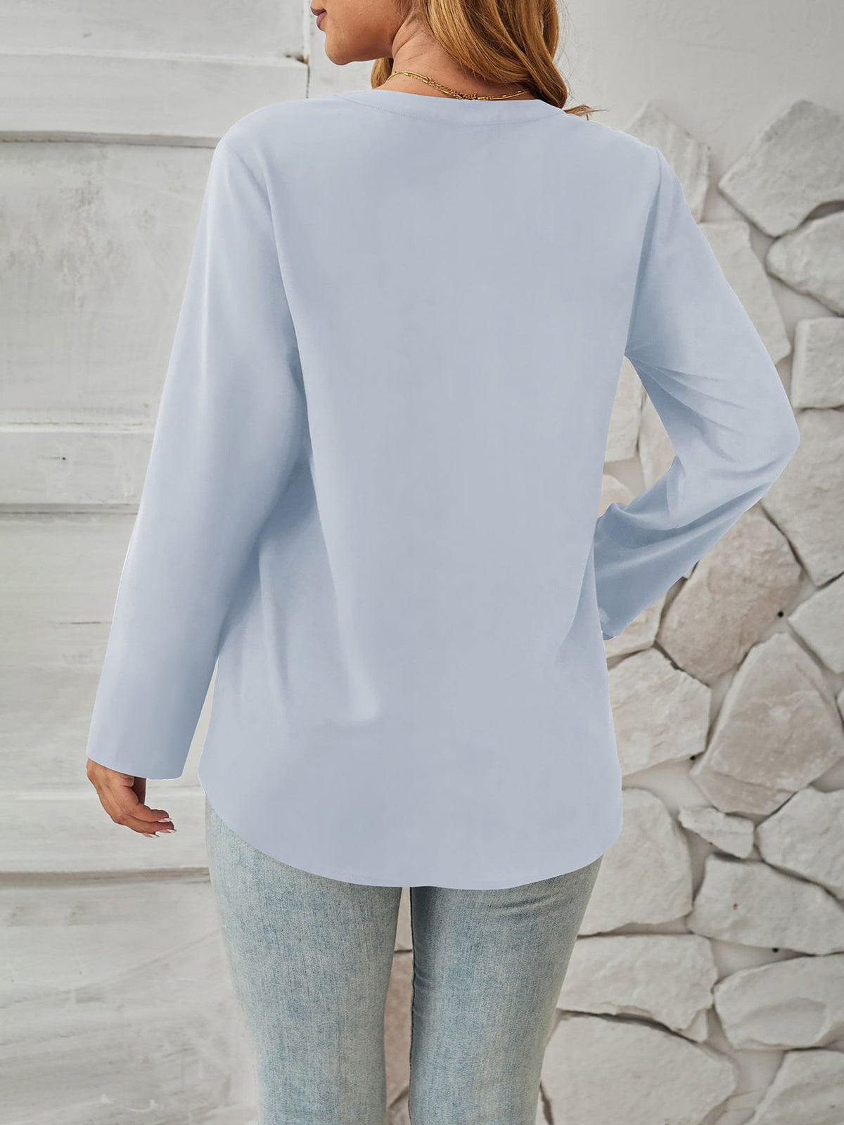 Notch Neck Buttoned Long Sleeves Casual Blouse