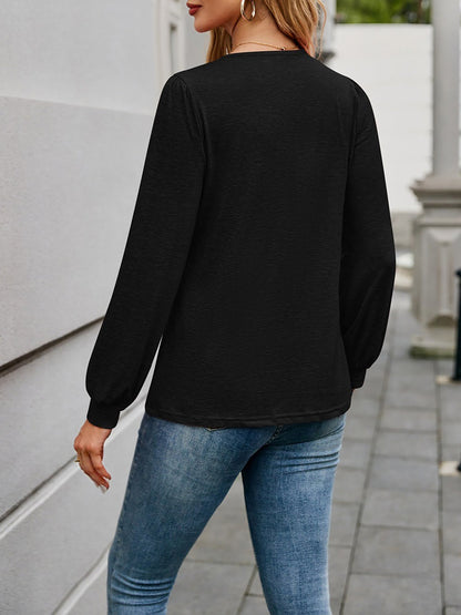 Casual V Neck Solid Color Long Sleeves Blouse
