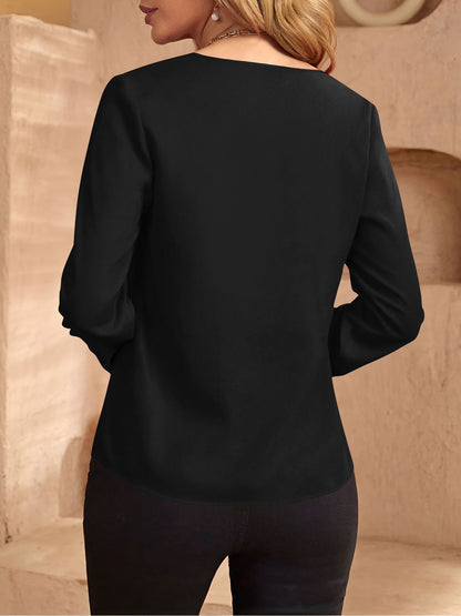 Notch Neck Satin Long Sleeves Work Office Blouse