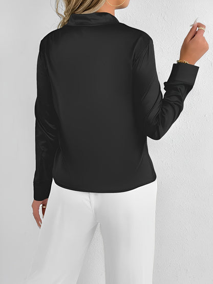Satin Tie Neck Long Sleeves Work Office Blouse