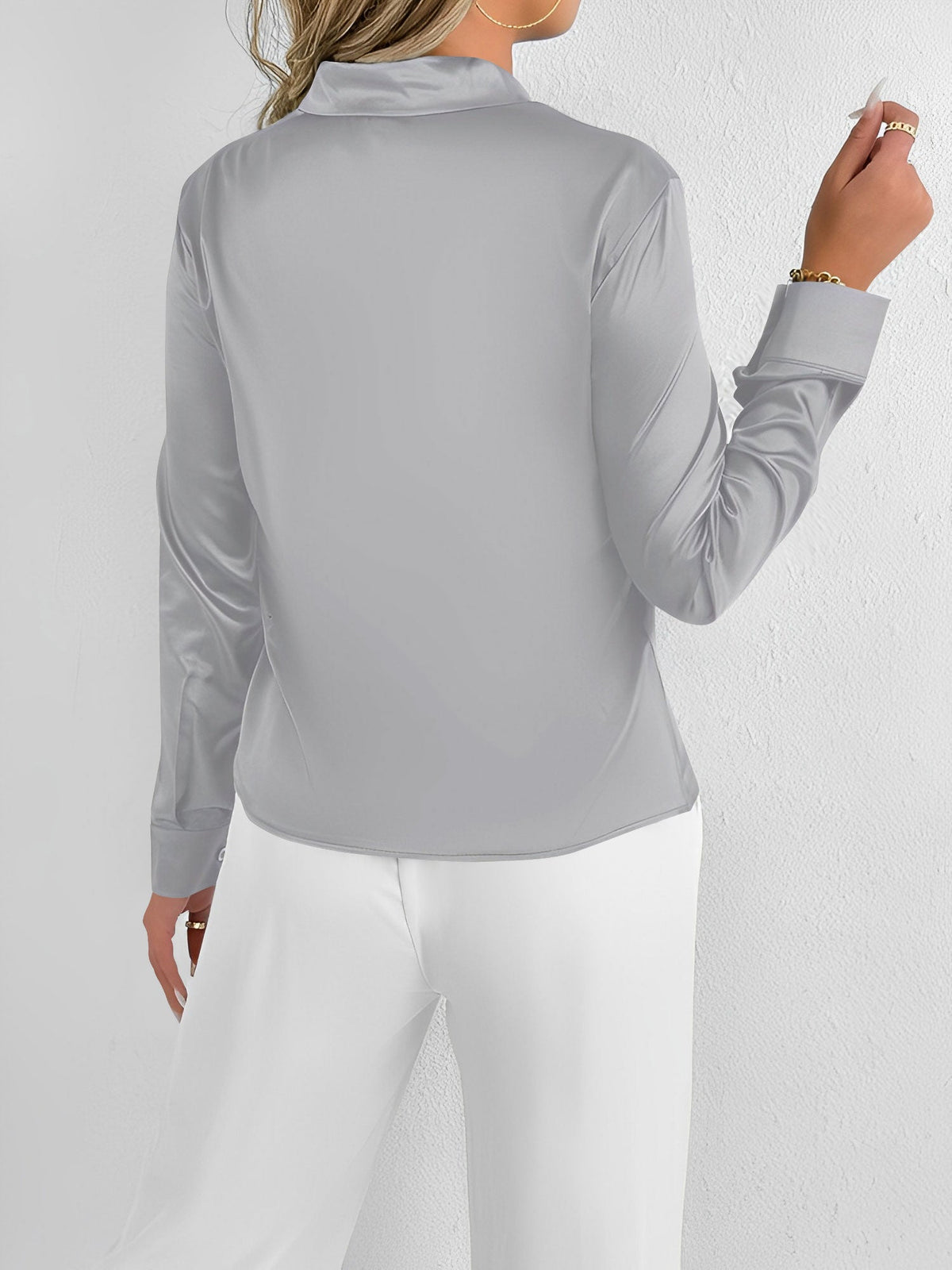 Satin Tie Neck Long Sleeves Work Office Blouse
