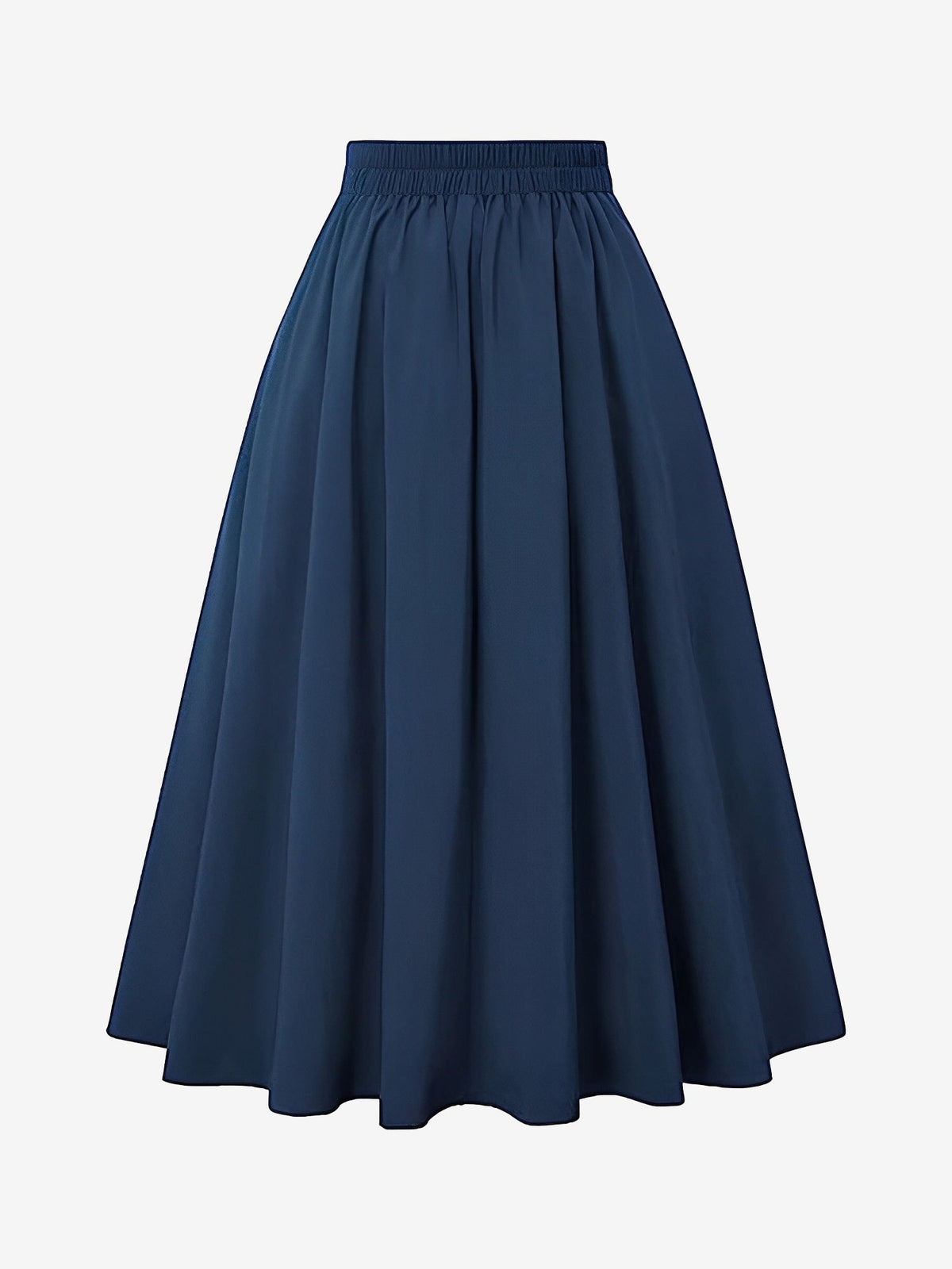 Solid Color Pleated Elastic Waist Pocketed A-Line Midi Skirt