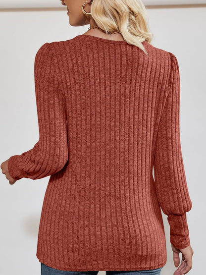 Square Neck Long Sleeve Button Decor Split Blouse