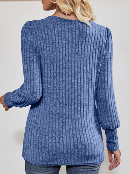 Square Neck Long Sleeve Button Decor Split Blouse