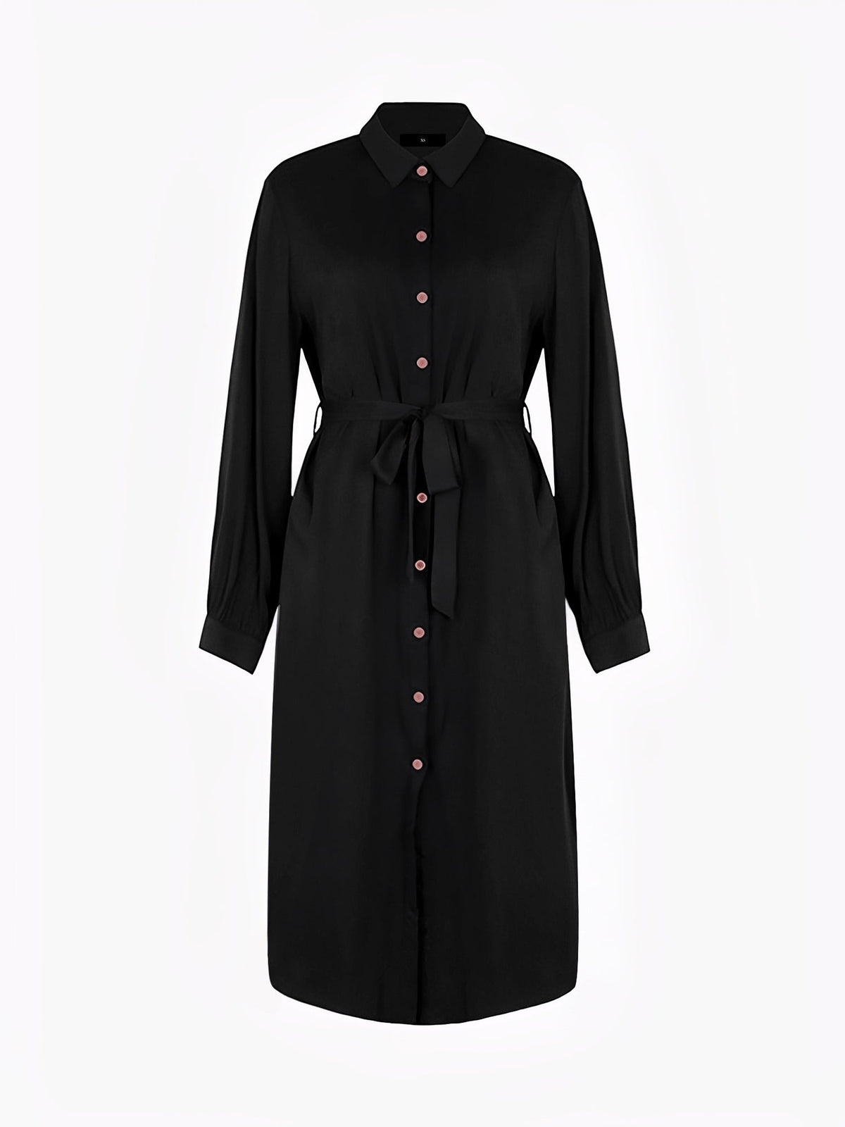 Collared Long Sleeves Pockets Midi Shirt Dress