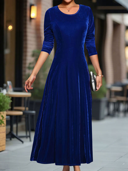 Round Neck Long Sleeves Maxi Velvet Dress