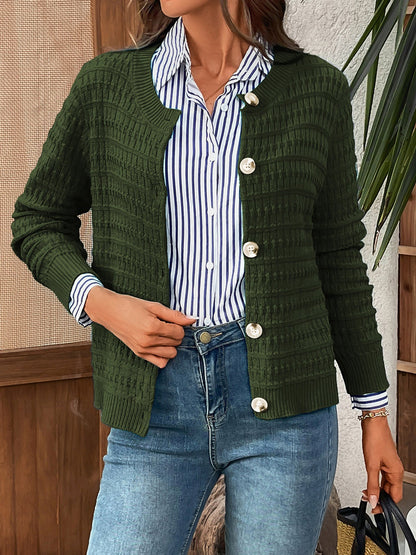 Round Neck Long Sleeves Button Down Knitted Cardigans