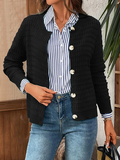 Round Neck Long Sleeves Button Down Knitted Cardigans