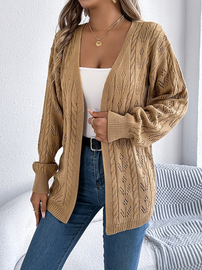 Casual Solid Color Hollow Long Sleeves Cardigan