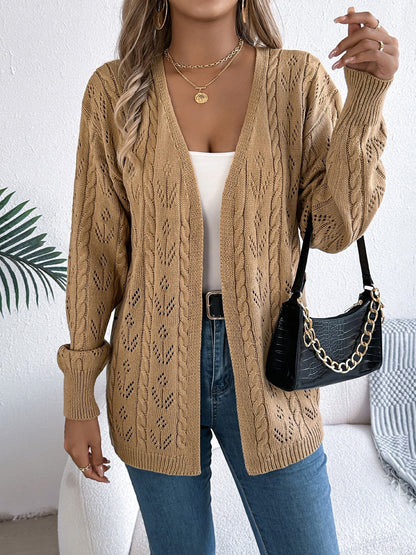 Casual Solid Color Hollow Long Sleeves Cardigan