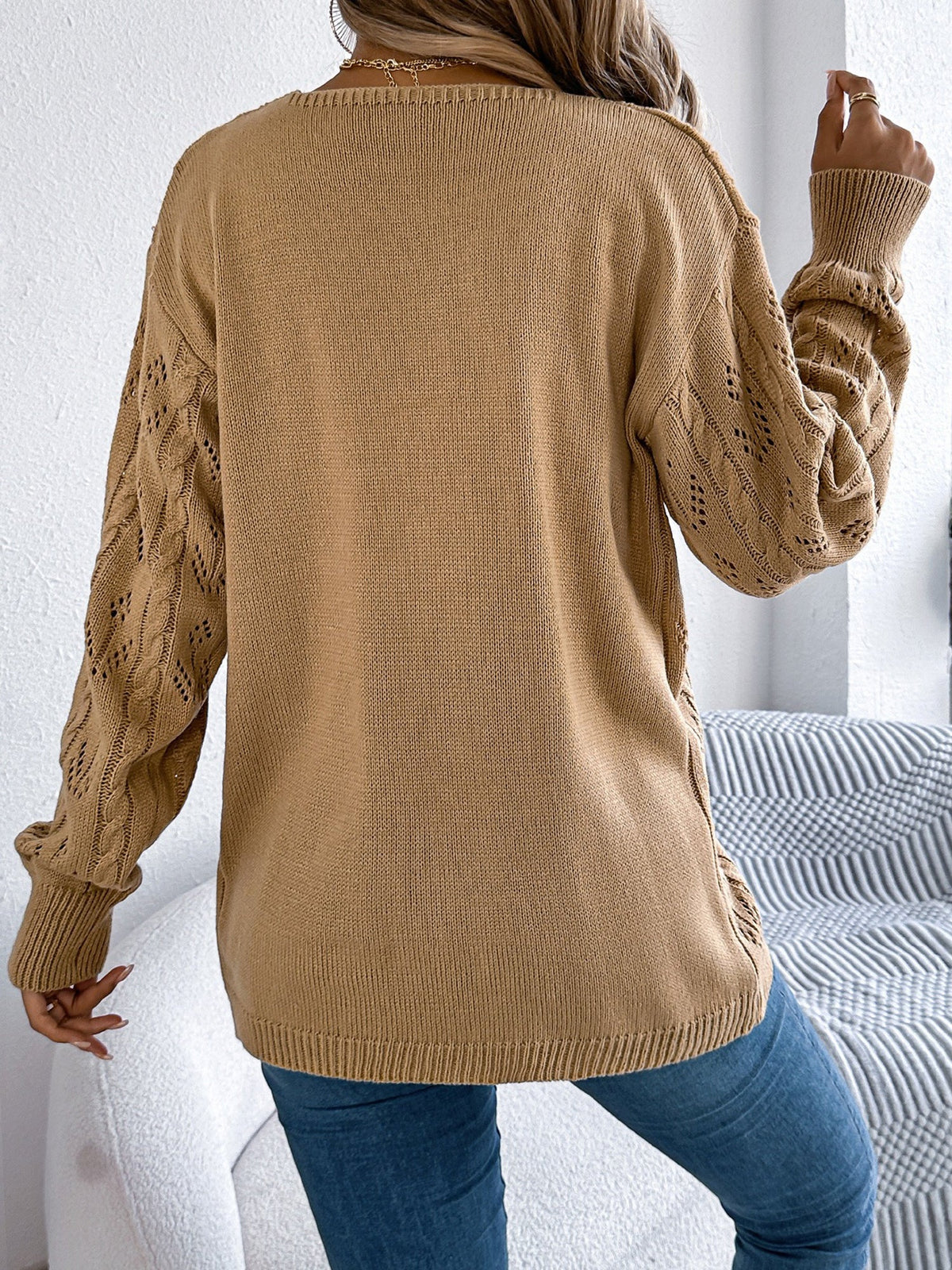Casual Solid Color Hollow Long Sleeves Cardigan