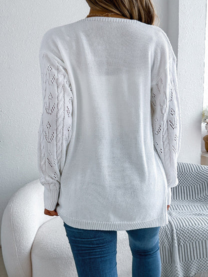 Casual Solid Color Hollow Long Sleeves Cardigan