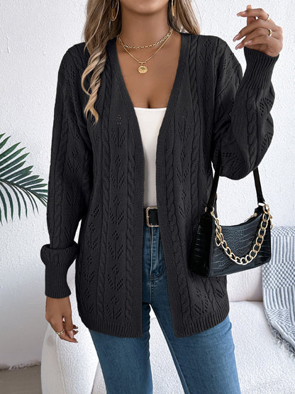 Casual Solid Color Hollow Long Sleeves Cardigan