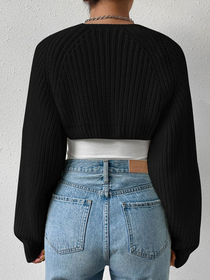 Ribbed Knit Open Front Long Sleeves Cardigan Shrugs