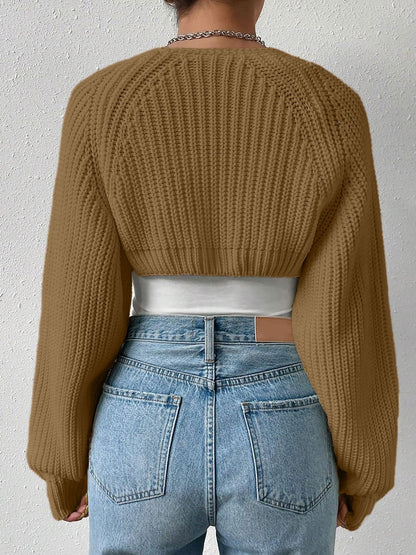 Ribbed Knit Open Front Long Sleeves Cardigan Shrugs