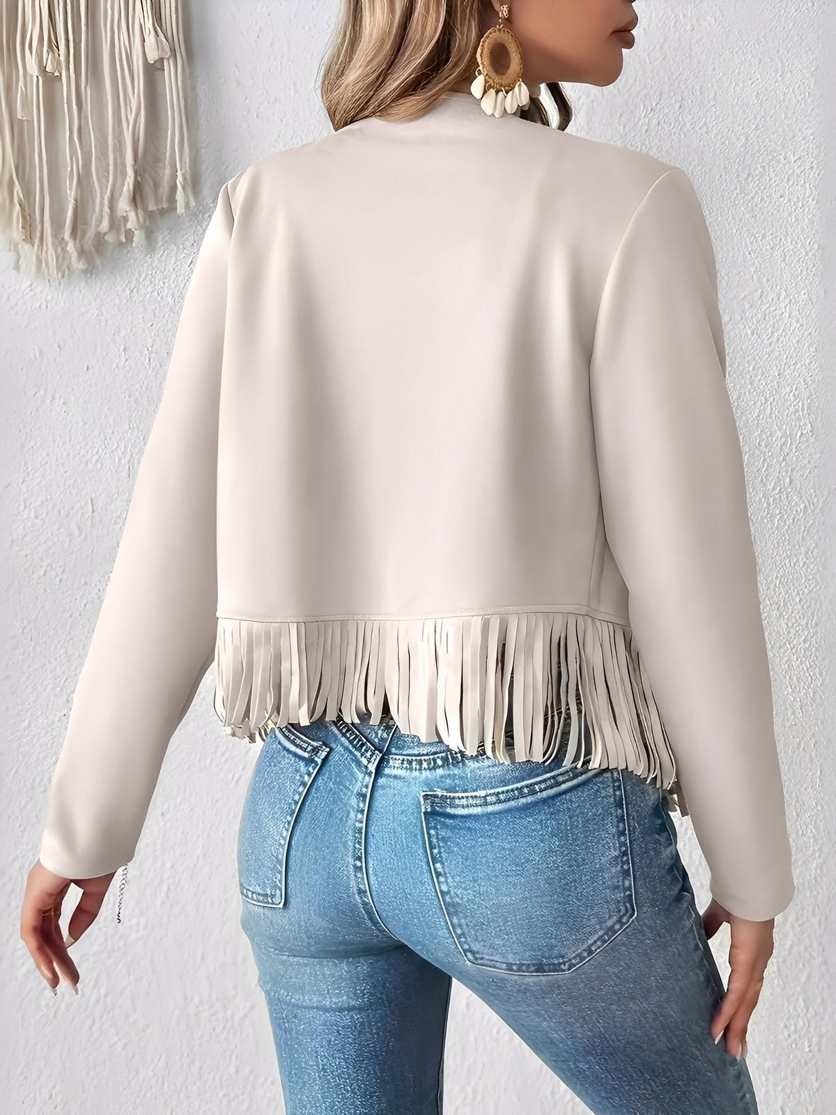 Faux Suede Cow Girl Tassel Copped Jacket