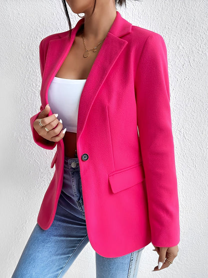 Solid Color Notched Laple One Button Blazer