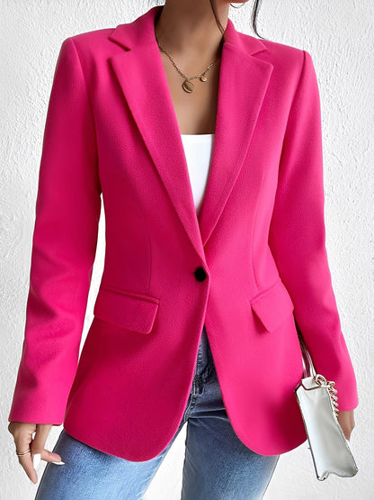 Solid Color Notched Laple One Button Blazer